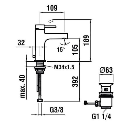 Laufen Twinplus - Mitigeur de lavabo à levier avec bonde, chrome HF905401100000