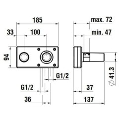 Laufen Concealed Bodies - Corps d’encastrement, Simibox 2-points, levier à droite HF574049000000