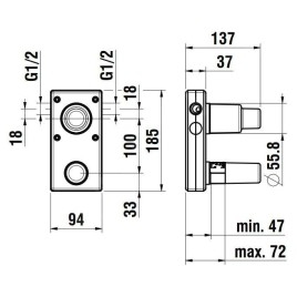Laufen Concealed Bodies - Corps d’encastrement, Simibox 2-points, levier en haut HF574048000000