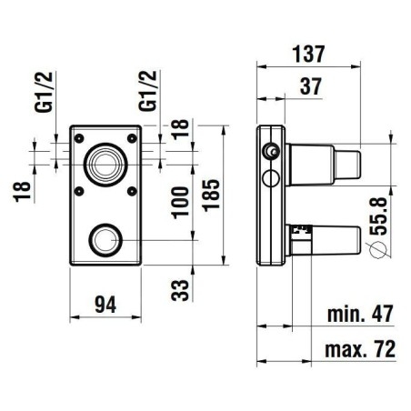 Laufen Concealed Bodies - Corps d’encastrement, Simibox 2-points, levier en haut HF574048000000