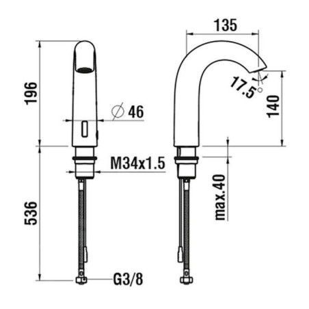Laufen Curvetronic - Mitigeur de lavabo électronique, sans mélangeur, alimentation par batterie, inox brossé HF707154423060