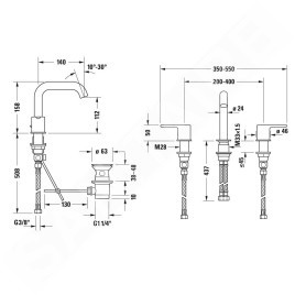 Duravit C.1 - Mitigeur de lavabo avec vidage, installation de 3 trous, chrome C11060005010
