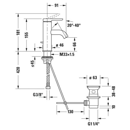 Duravit C.1 - Mitigeur de lavabo avec vidage, noir mat C11010001046