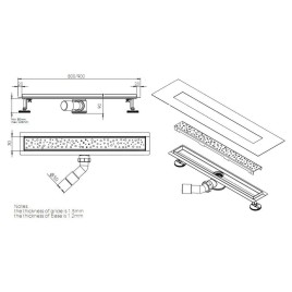 Aqualine Canniveaux - Caniveau de douche en inox 800x110x90 mm NO3180