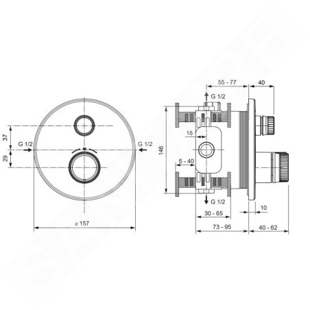 Ideal Standard CeraTherm Navigo - Mitigeur de douche thermostatique encastré, chrome A7295AA