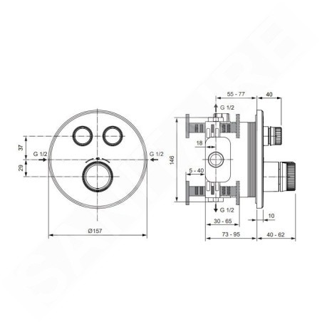Ideal Standard CeraTherm Navigo - Mitigeur de douche thermostatique encastré pour 2 sorties, Brushed Gold A7296A2