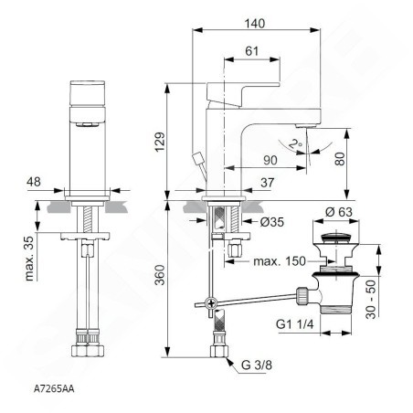 Ideal Standard Edge - Mitigeur de lavabo Slim Piccolo avec vidage, chrome A7265AA