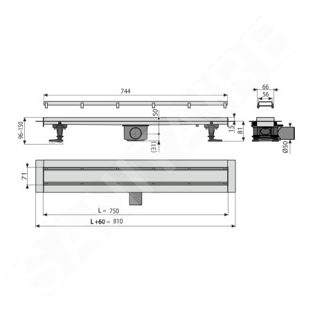 Alcadrain Douchegoten - Bac à douche Double Fit and Go 750 mm, grille incluse, acier inoxydable APZ13-DOUBLE9-750