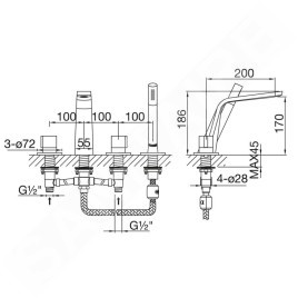 Steinberg 260 - Mitigeur sur le bord de baignoire, installation 4 trous, or rose 260 2400 RG