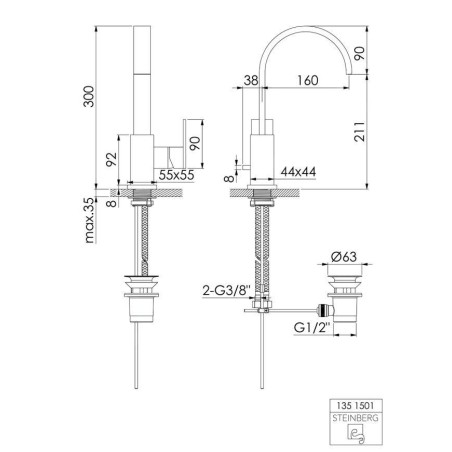 Steinberg 135 - Mitigeur de lavabo avec vidage, noir mat 135 1501 S