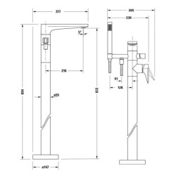 Duravit Tulum - Mitigeur de baignoire au sol, noir mat TU5250000046