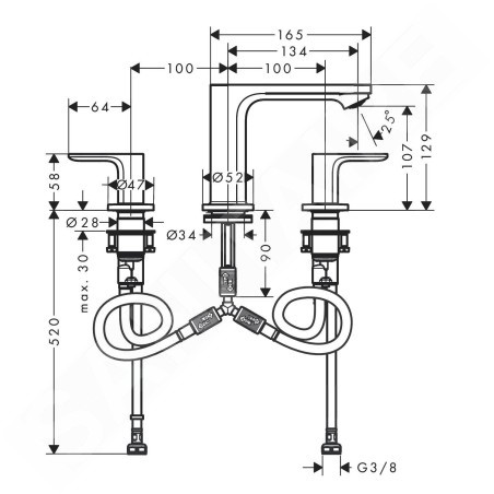 Hansgrohe Rebris S - Mitigeur de lavabo avec vidage, installation 3 trous, chrome 72530000