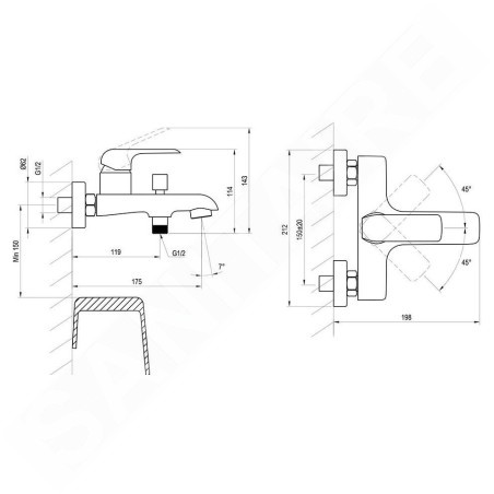 Ravak Flat - Mitigeur de baignoire, noir mat X070175