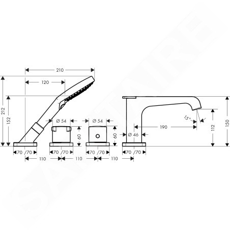 Axor Citterio E - Mitigeur thermostatique sur bord de la baignoire, installation par 4 trous, mat noir 36410670