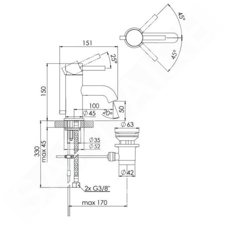 Steinberg 100 - Mitigeur de lavabo avec vidage, nickel brossé 100 1000 BN