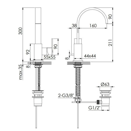 Steinberg 135 - Mitigeur de lavabo avec vidage, nickel brossé 135 1501 BN