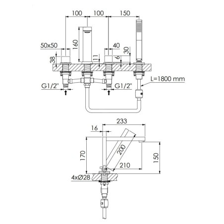 Steinberg 160 - Mitigeur pour montage sur bord de baignoire, 4 trous, nickel brossé 160 2402 BN