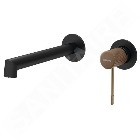Sapho Solaris - Mitigeur de lavabo encastré, 2 trous, noir mat/cuivre WD008PG