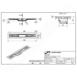 I-Drain Linear 54 - Caniveau de douche ABS avec étanchéité, longueur 600 mm IDABS4M06001X1