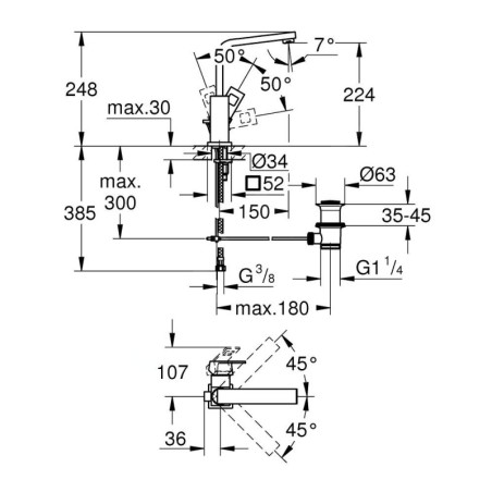 Grohe Eurocube - Mitigeur de lavabo avec vidage, supersteel 23135DC0