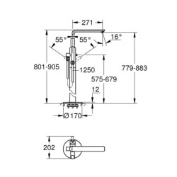Grohe Lineare - Mitigeur de baignoire à monter au sol avec accessoires, Hard Graphite brossé 23792AL1