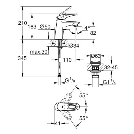 Grohe Eurostyle New - Mitigeur de lavabo avec vidage Push-Open, chrome 23929003