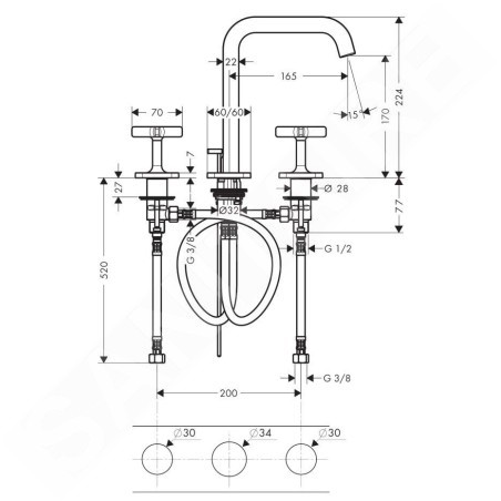 Axor Citterio E - Mitigeur de lavabo avec sortie, installation 3 trous, noir mat 36108670
