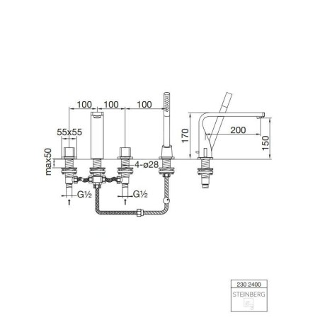 Steinberg 230 - Mitigeur pour rebord de baignoire, installation à 4 trous, chrome 230 2400