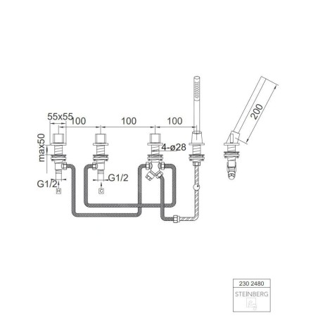 Steinberg 230 - Mitigeur pour rebord de baignoire, installation à 4 trous, chrome 230 2480