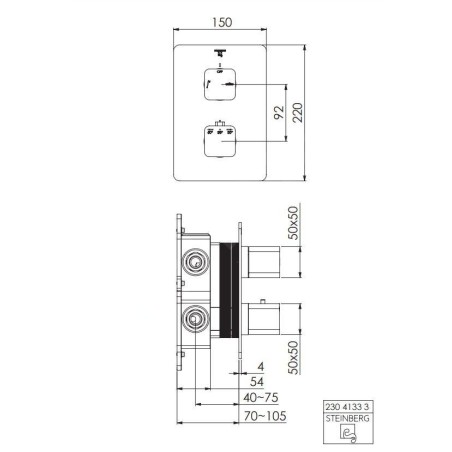 Steinberg 230 - Mitigeur thermostatique encastré pour 2 sorties, chrome 230 4133 3