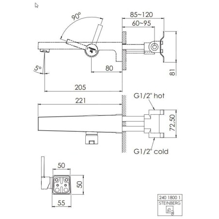 Steinberg 240 - Mitigeur de lavabo encastré, avec corps d’encastrement, chrome 240 1800 1