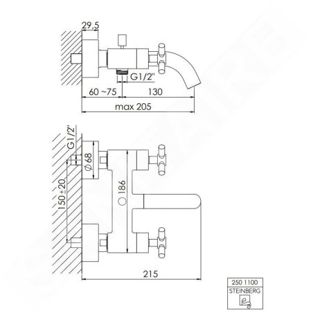 Steinberg 250 - Mitigeur de baignoire, or rose 250 1100 RG