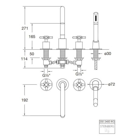 Steinberg 250 - Robinet pour rebord de baignoire, installation à 4 trous, or rose 250 2400 RG