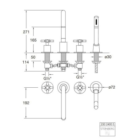 Steinberg 250 - Mitigeur pour rebord de baignoire, installation à 4 trous, noir 250 2400 S