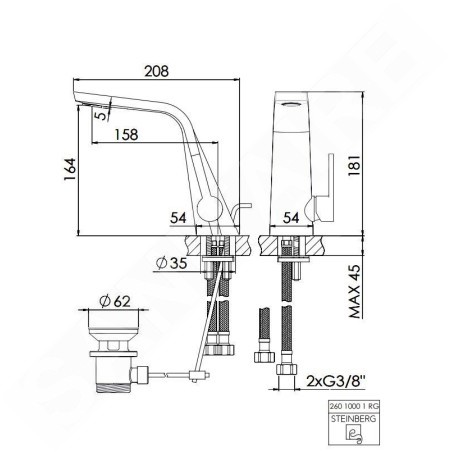 Steinberg 260 - Mitigeur de lavabo avec vidage, or rose 260 1000 1 RG