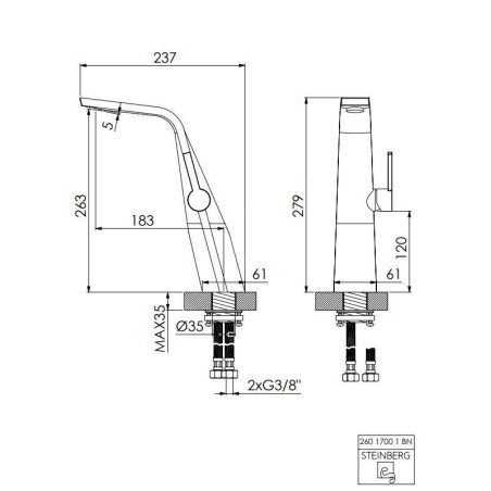 Steinberg 260 - Mitigeur de lavabo, nickel brossé 260 1700 1 BN