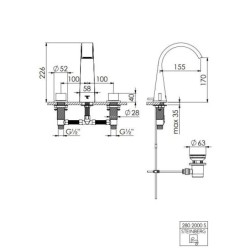 Steinberg 280 - Mitigeur de lavabo avec vidage, installation à 3 trous, noir 280 2000 S