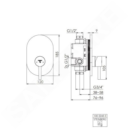 Steinberg 100 - Mitigeur de douche encastré, nickel brossé 100 2243 3 BN