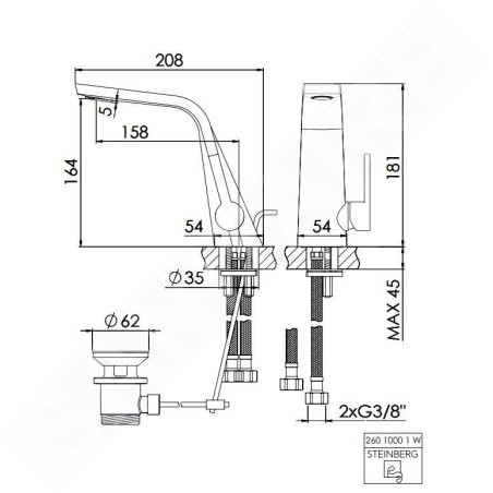 Steinberg 260 - Mitigeur de lavabo avec vidage, blanc mat 260 1000 1 W