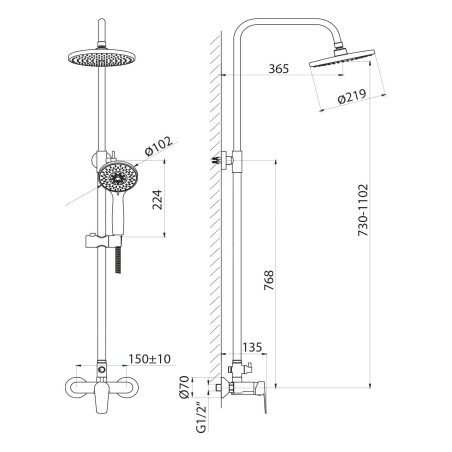 Aqualine Lotta - Set de douche avec mitigeur, 4 jets, chrome LT690