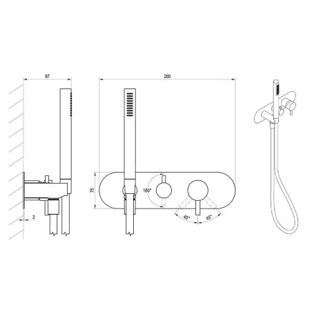 Ravak Espirit - Robinet encastré, pour 3 appareils, avec accessoires, graphite brossé X070319
