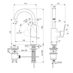 Ideal Standard CeraPlan - Mitigeur de lavabo avec bec tube pivotant et vidage, noir BD235XG