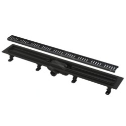 Alcadrain Douchegoten - Bac à douche Simple 650 mm, avec bord pour grille perforée, grille incluse, noir mat APZ10BLACK-650M
