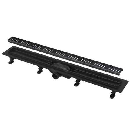 Alcadrain Douchegoten - Bac à douche Simple 650 mm, avec bord pour grille perforée, grille incluse, noir mat APZ10BLACK-650M
