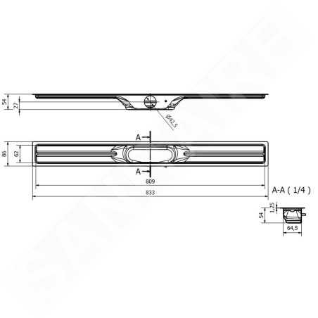 I-Drain Linear 54 - Caniveau de douche en inox, longueur 800 mm, avec étanchéité ID4M08001X1