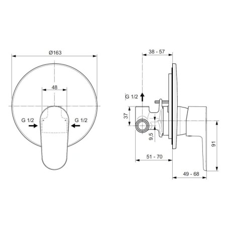 Ideal Standard Cerafine O - Mitigeur de douche encastré, avec corps d’encastrement, argenté A7192SI