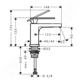 Hansgrohe Tecturis E - Bonde de lavabo, EcoSmart+, bronze brossé 73013140