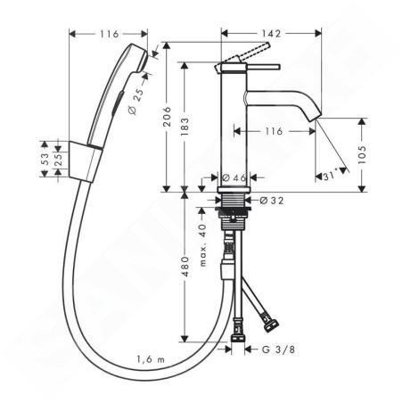 Hansgrohe Tecturis S - Mitigeur de lavabo avec vidage Push-Open et douchette de bidet, EcoSmart, chrome 73211000