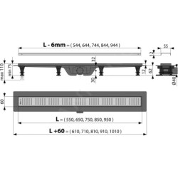 Alcadrain Douchegoten - Caniveau de douche Simple 850 mm, avec bord pour grille perforée, grille incluse, inox mat APZ10-850M