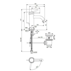 Ideal Standard Ceraline Nuovo - Mitigeur de lavabo avec bonde, BlueStart, noir soyeux BD758XG